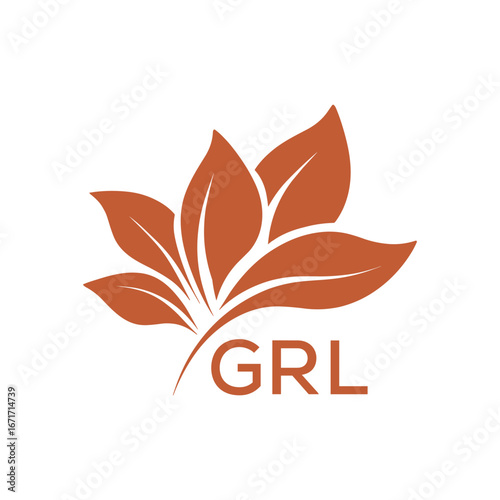 GRL Elegant Minimal Leaf Logo Design, GRL Later Logo, Abstract Nature Brand Icon, Natural Organic Leaf Badge. 
