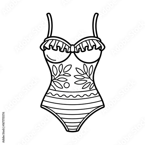 A beautiful line drawing of a swimsuit illustration vector coloring page