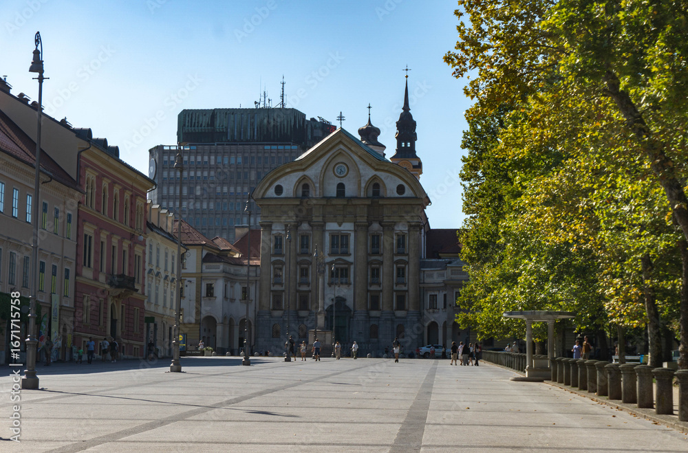 Fototapeta premium Ursuline Church of the Holy Trinity in Ljubljana, Slovenia