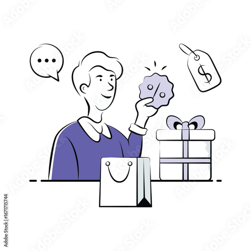 Shopping reward and loyalty bonus for ecommerce customers, premium illustrations