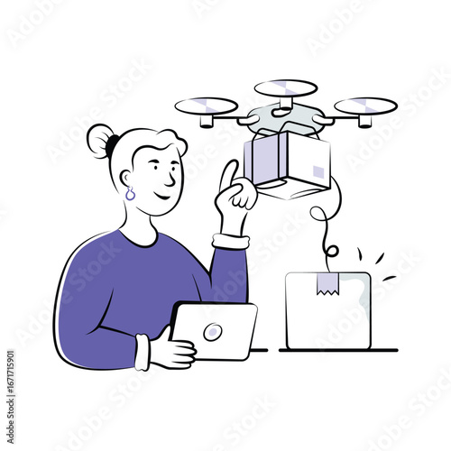 illustration of ecommerce parcel delivery using drone technology.