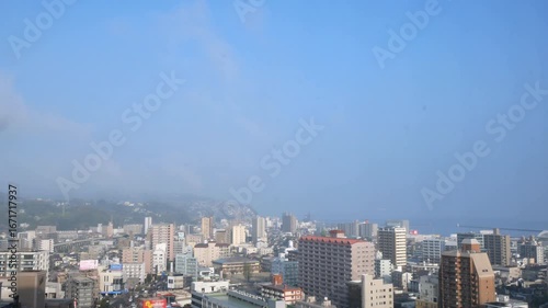 朝霧の風景　別府湾を望む大分市の街並み　別府方面