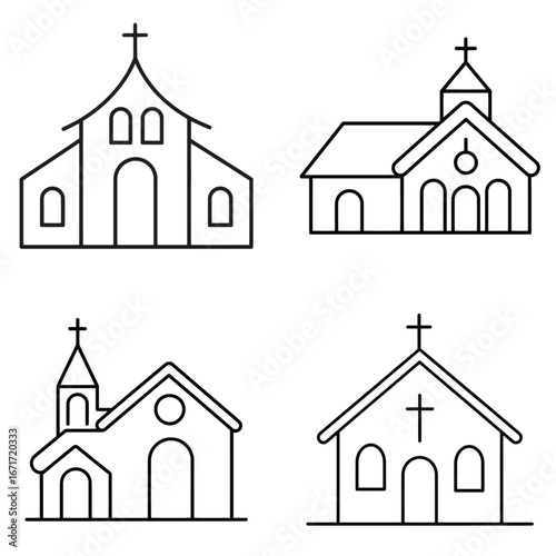 Vector illustration of Collection of Simple Line Art Church Icons