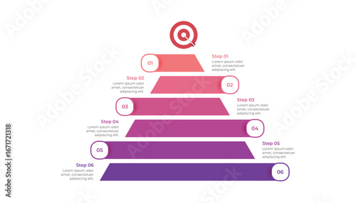 Goal pyramid infographic template design with 6 steps