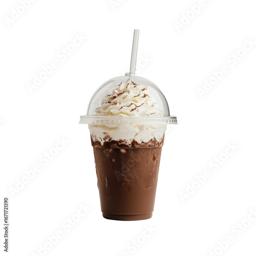 Indulgent Chocolate Milkshake with Whipped Cream and Straw for a Delightful Dessert Experience on Transparent Background