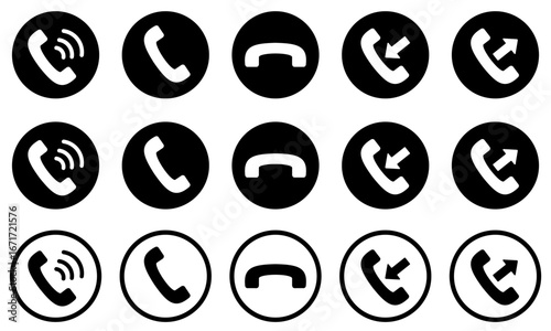モノクロの電話マークのアイコンイラストセット
