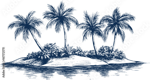 A deserted tropical island hand drawn