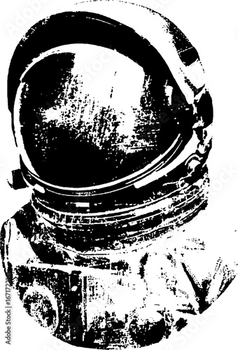 Grunge black and white astronaut illustration for urban design and print