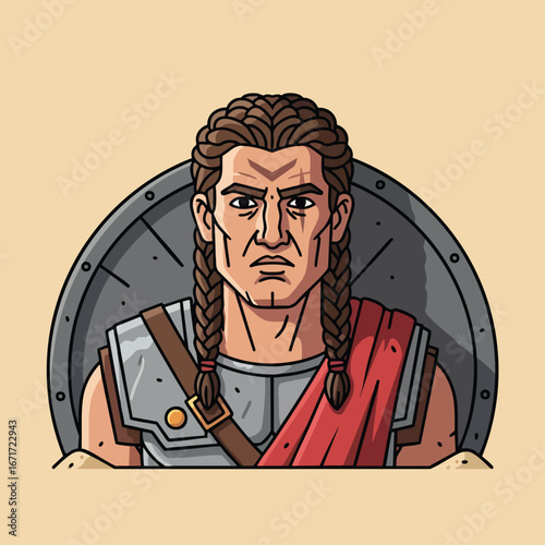 Ancient Greek Warrior Portrait: Serious Soldier in Armor.