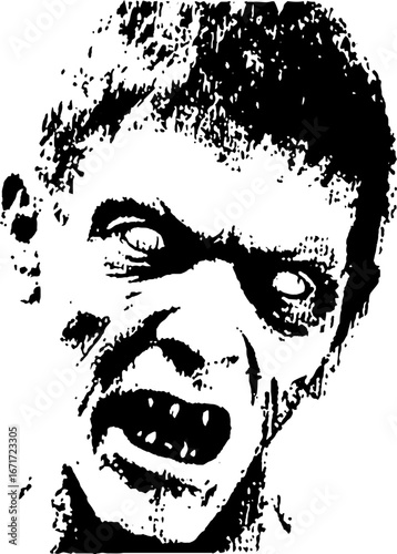 Grunge black and white zombie illustration for halloween design