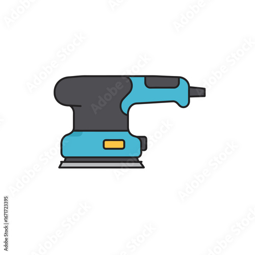 A modern electric orbital sander, illustrated with a clean flat design, serves as an essential power tool for woodworking and achieving smooth surfaces.