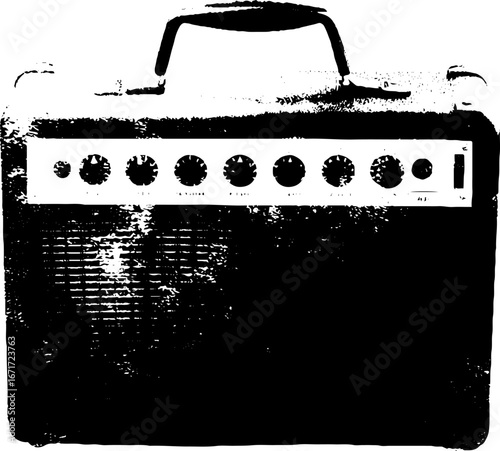 Grunge black and white amplifier illustration for music themed designs