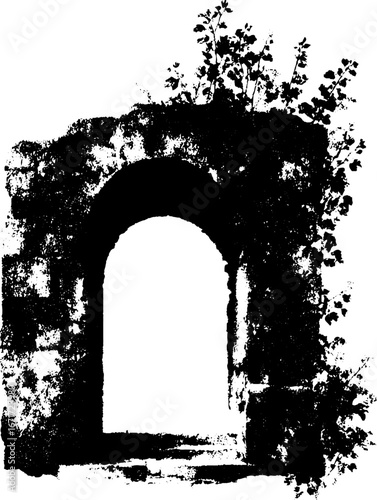 Grunge black and white illustration of ancient ruins for urban design