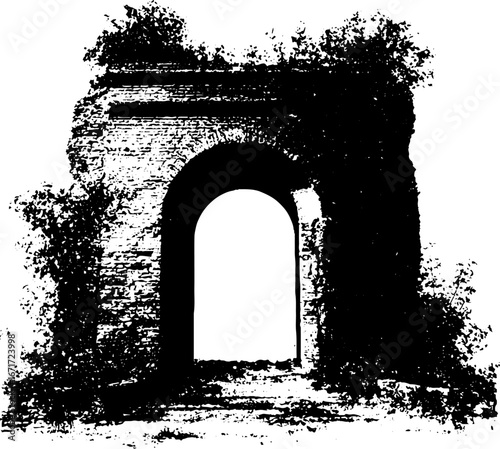 Ancient ruins archway - grunge black and white design for art and decor
