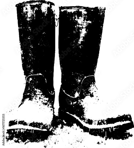 Grunge black and white boots illustration for vintage urban design