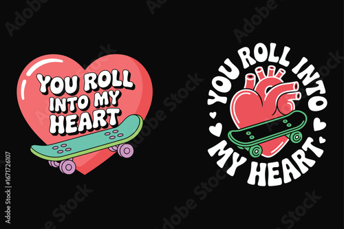 Heart skateboard love text illustration