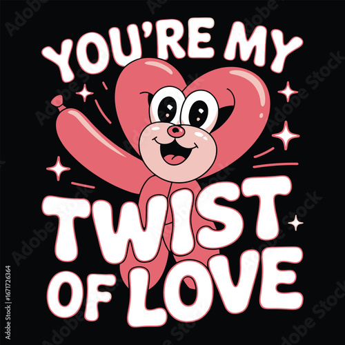Pink balloon animal character with text heart cartoon