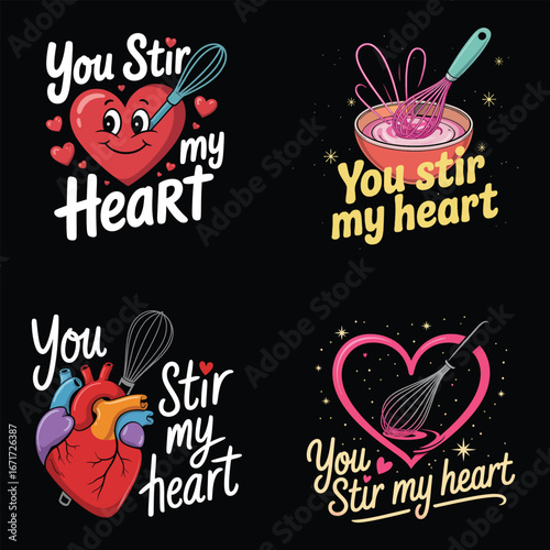 Whimsical hearts and anatomical heart with whisks cooking