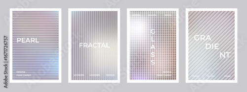 Pearl cream gradient stripes with ribbed fractal glass effect background set. Simple beige silk soft poster. Modern dynamic design for social media, idol poster, banner, flyer