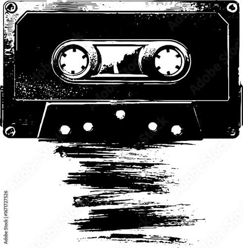 Vintage grunge black and white cassette tape design for posters and prints