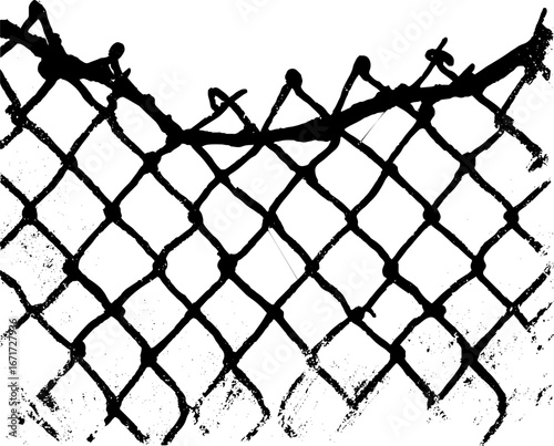 Grunge black and white chain link fence illustration for urban art and design