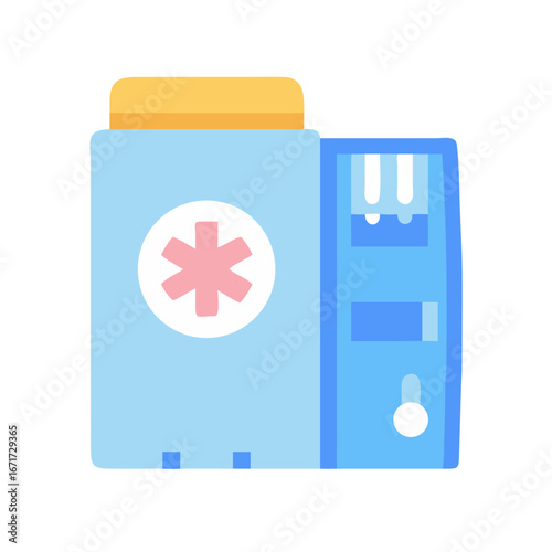 Flat illustration of a medical supply cabinet in soft colors