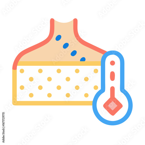 Illustration of thyroid gland and thermometer showing temperature check