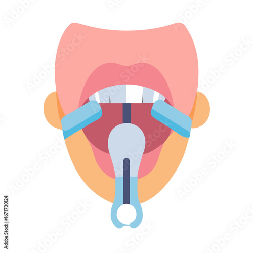 Dental procedure flat vector icon with tongue depressor