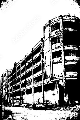Urban decay scene in black and white grunge style for design and art projects