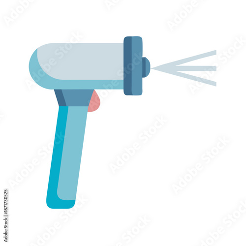 Blue oral irrigator emits water on a black background
