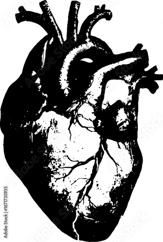 Grunge black and white heart illustration with cracked texture for urban design