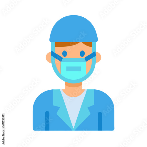 Medical professional in scrubs and mask illustration icon