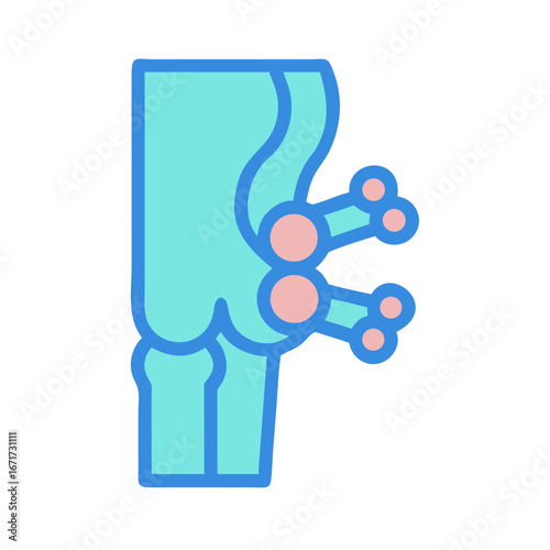 Stylized knee joint illustration in blue and pink colors