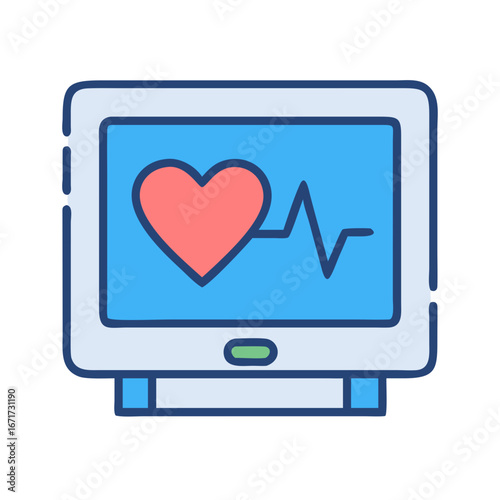 Heart monitor displaying heartbeat, medical technology and health check