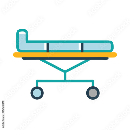 Medical gurney illustration on a black background, flat design