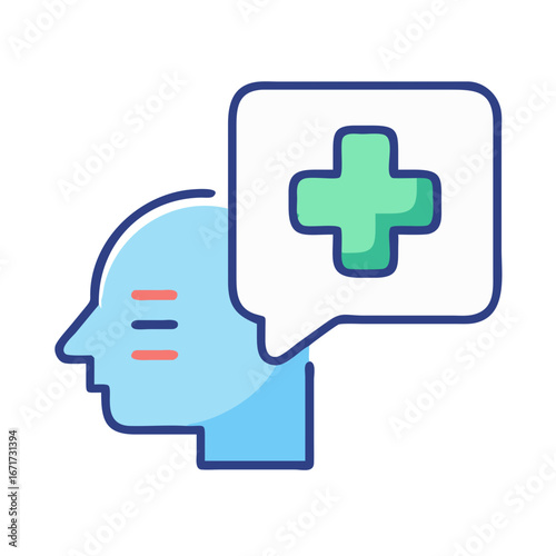 Head with health cross speech bubble for medical advice