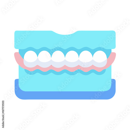 False teeth, dentures, dental prosthesis, flat vector graphic