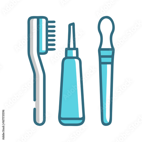 Minimalist dental hygiene product set with toothbrush and toothpaste