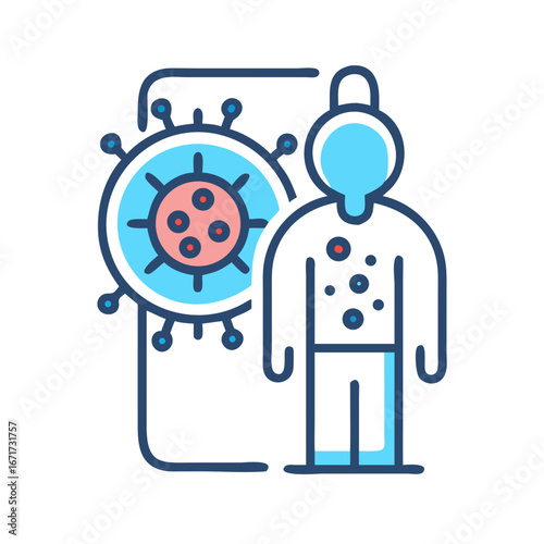 Human figure infected by a viral illness, flat design