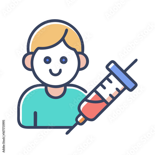 Cartoon illustration of a child receiving a vaccination injection