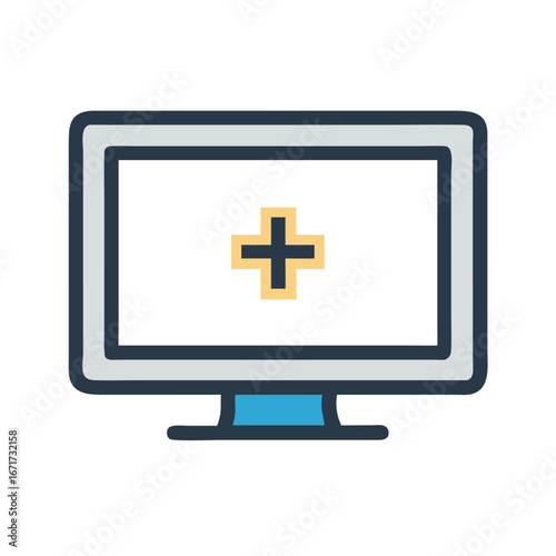 Medical Healthcare Monitor with a Plus Sign in Center
