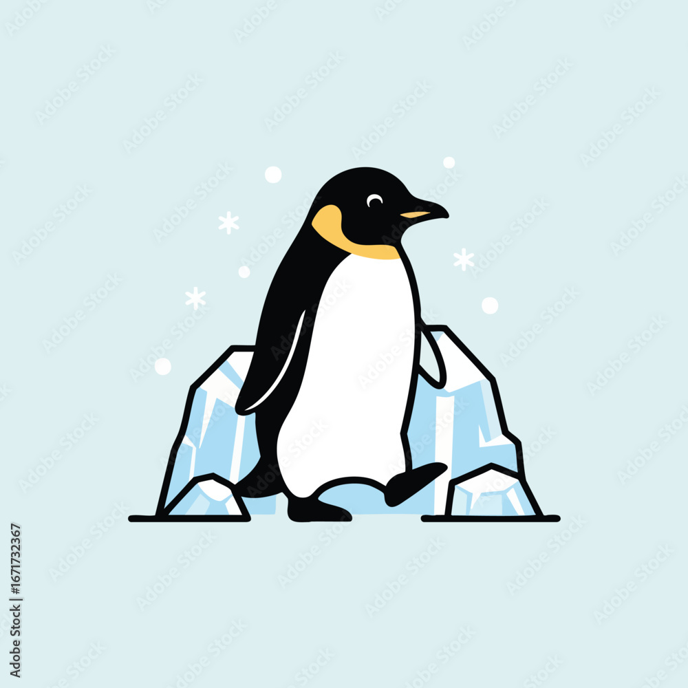Fototapeta premium Adorable penguin confidently standing on an iceberg in a snowy icy environment.