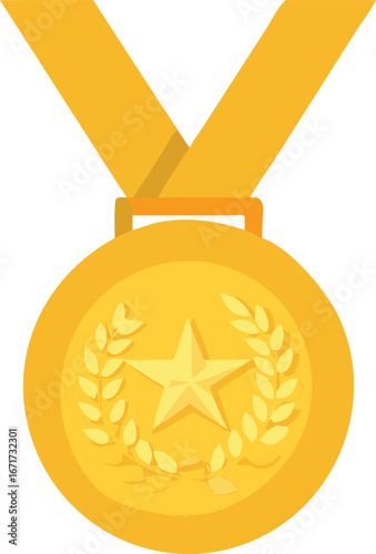 Gold medal icon in flat design, featuring a circular shape with a ribbon, symbolizing achievement and success.