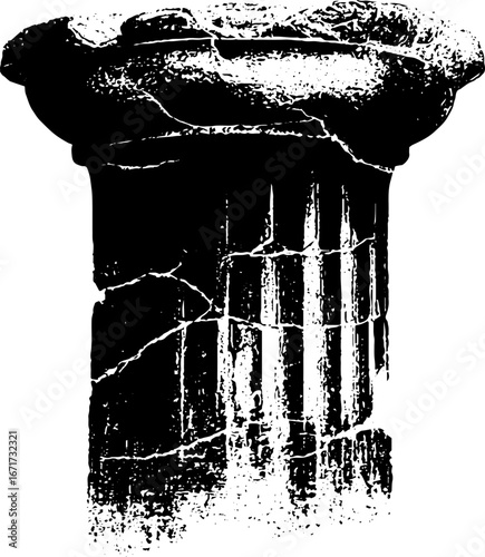 Grunge black and white cracked column illustration for vintage design