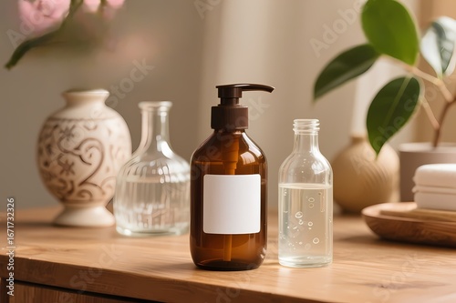 Wallpaper Mural Clear Glass Dropper Bottle with Pampas Grass Background – Natural Skincare Concept Torontodigital.ca