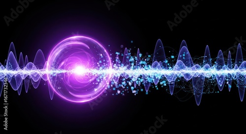 Wallpaper Mural Abstract visualization of energy waves emanating from a central orb on dark canvas Torontodigital.ca