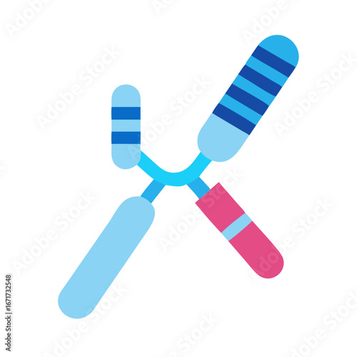 Colorful abstract icon of crossed hedge shears on black background