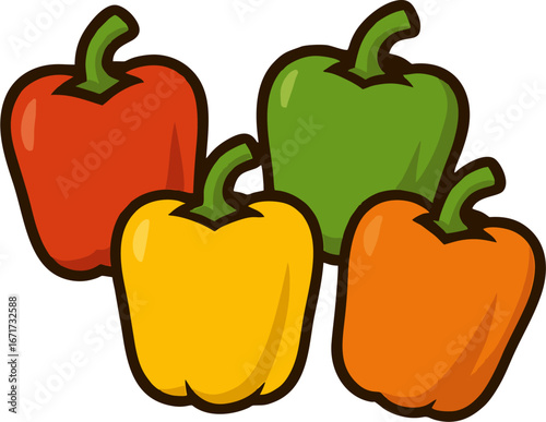 Colorful Bell Peppers Illustration – Red, Green, Yellow, Orange Paprika Clipart Isolated