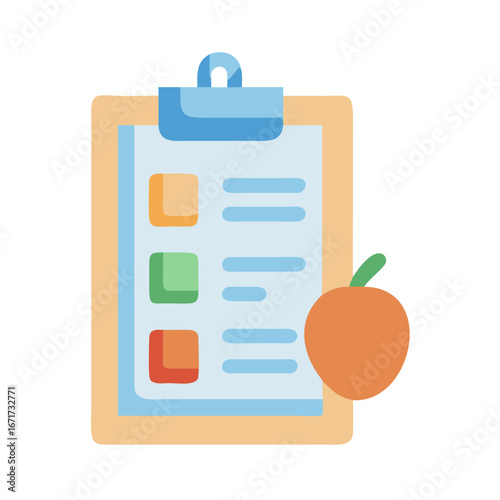 Healthy eating checklist with apple in flat design style