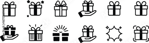 Flat vector, gift box icons, present, celebration, holiday, birthday, surprise, packaging, festive, reward, charity, giveaway, party, anniversary, prize, donation, reward icons, love,